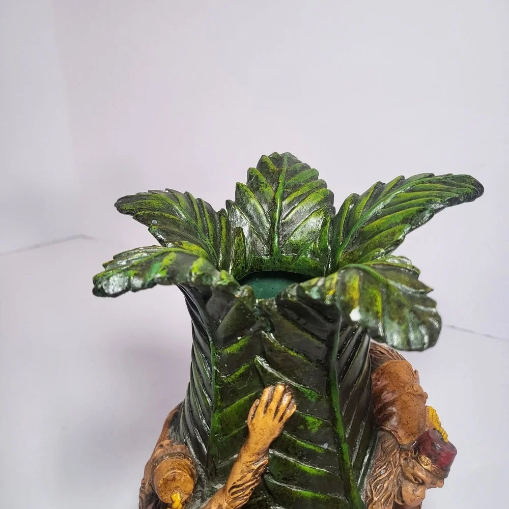 Cedar Creek Collection 3D Palm Leaf Monkey & Banana Resin Vase - Tropical Decor
